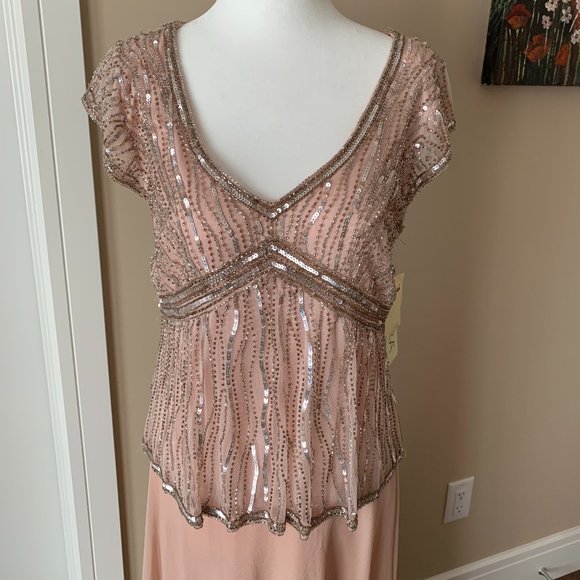 NWT JKara Pink Embellished Cap Sleeve Full Length Formal Dress 12 - Picture 2 of 6